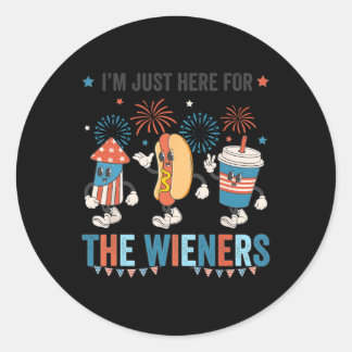 Dog I'm Just Here For The Wieners Cute Retro 4th O Classic Round Sticker