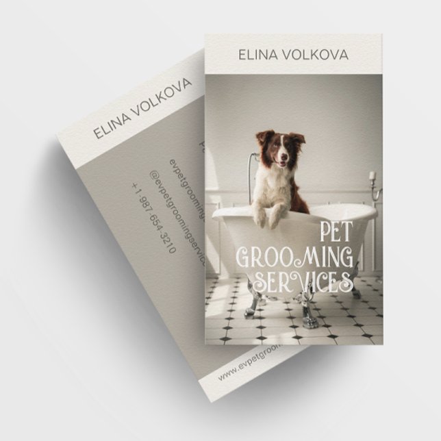 Dog in a Bathtub Pet Grooming Services White Business Card (Creator Uploaded)
