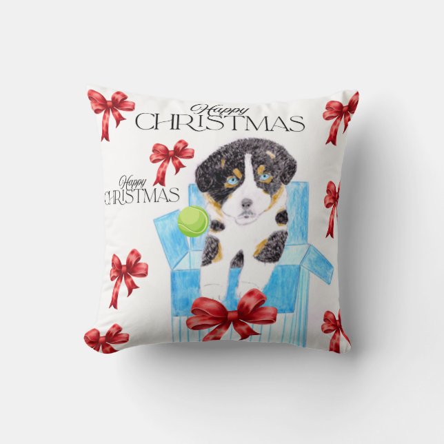 Dog in A blue box Christmas  Cushion (Front)