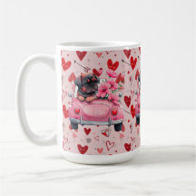 Dog in a car with hearts