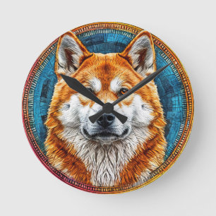 Dog in a Circular Artistic Pattern Round Clock