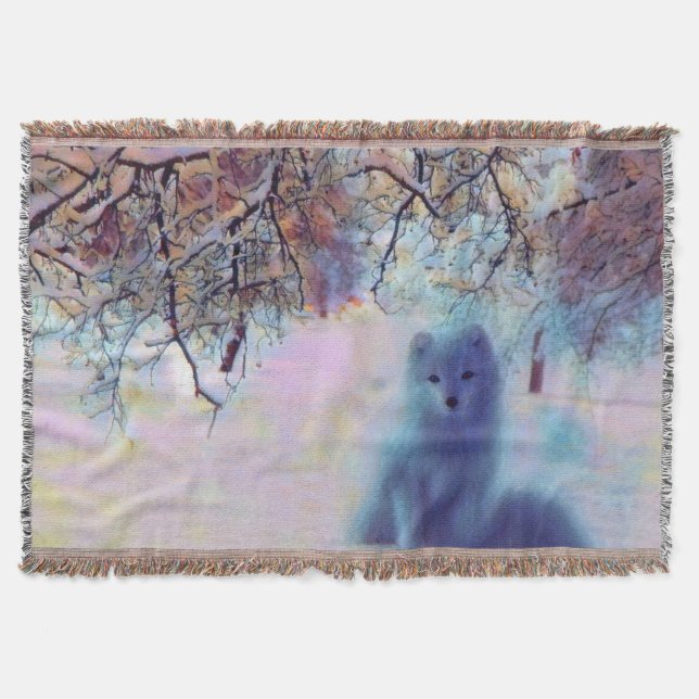 Dog in a colourful winter scenery watercolor  throw blanket (Front)