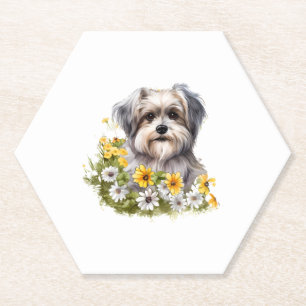 Dog in a Flower Garden Paper Coaster
