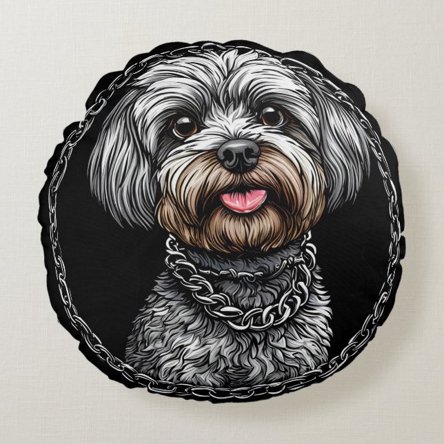 Dog in an Artistic Design Round Cushion (Front)