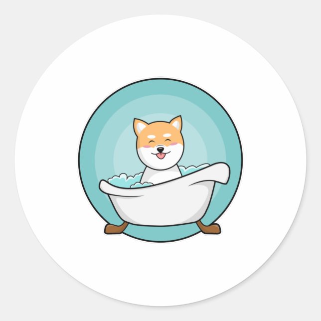 Dog in Bathtub Classic Round Sticker (Front)