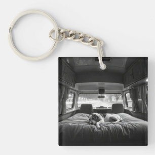 Dog in Bed of RV Key Ring