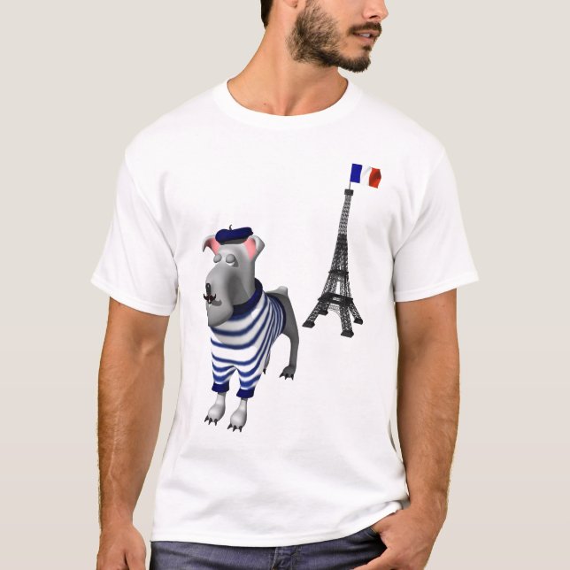 Dog in Beret in front of Eiffel Tower T-Shirt (Front)