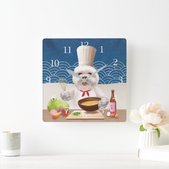 Dog In Chef Hat Cooks Soup Square Wall Clock (Home)