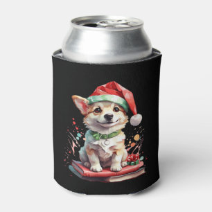 Dog in Christmas Hat with Books - A Perfect Christ Can Cooler