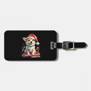 Dog in Christmas Hat with Books - A Perfect Christ Luggage Tag