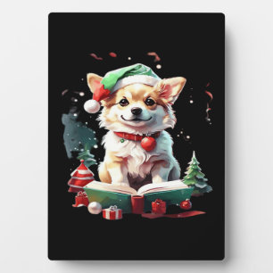 Dog in Christmas Hat with Books - A Perfect Christ Plaque