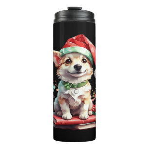 Dog in Christmas Hat with Books - A Perfect Christ Thermal Tumbler