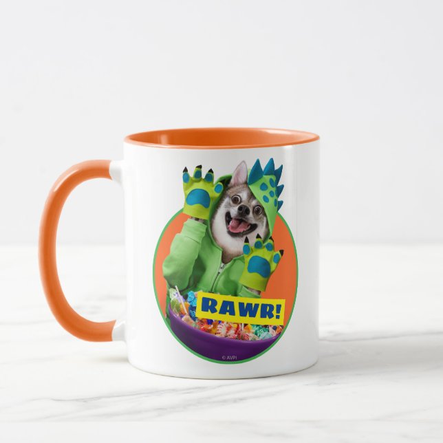 Dog in Dinosaur Costume Mug (Left)