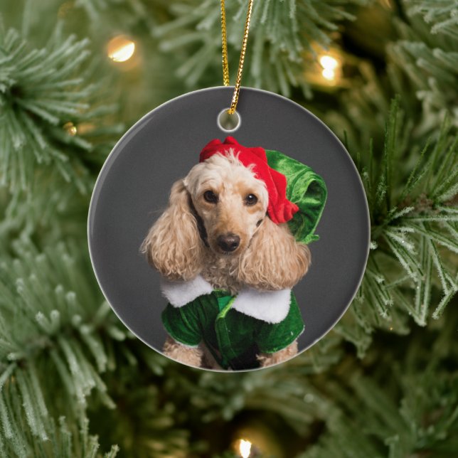 Dog in Elf Costume Ceramic Tree Decoration (Tree)