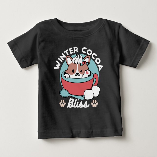 Dog in Festive Mug for Holiday Vibes - Winter Coco Baby T-Shirt (Front)