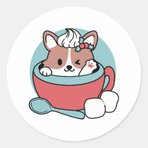 Dog in Festive Mug for Holiday Vibes - Winter Coco Classic Round Sticker