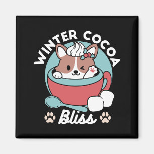 Dog in Festive Mug for Holiday Vibes - Winter Coco Magnet