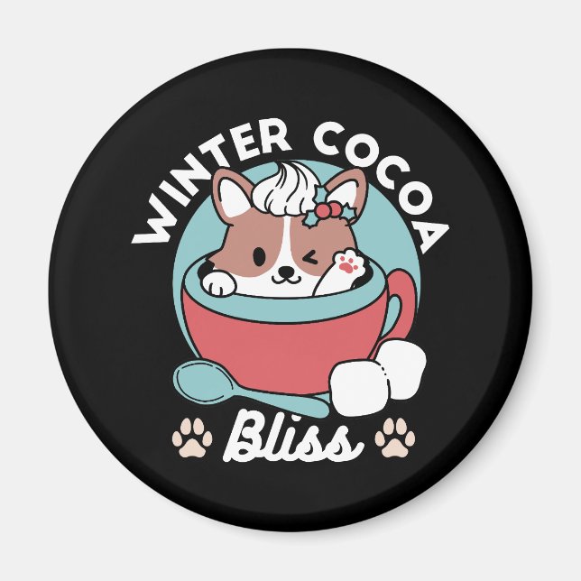Dog in Festive Mug for Holiday Vibes - Winter Coco Magnet (Front)