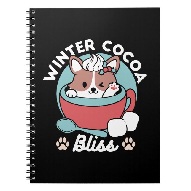 Dog in Festive Mug for Holiday Vibes - Winter Coco Notebook (Front)