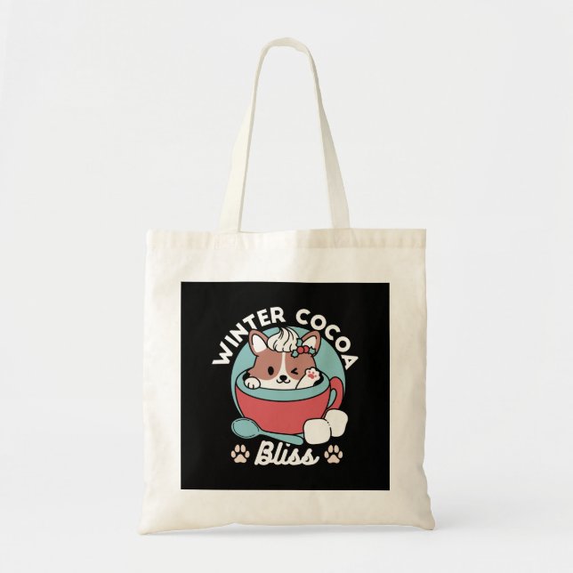 Dog in Festive Mug for Holiday Vibes - Winter Coco Tote Bag (Front)