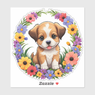dog in floral archway