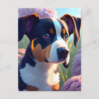 Dog in flowers, Postcrossing Postcard