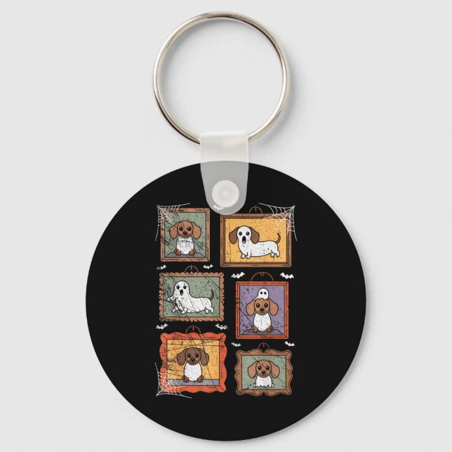 Dog In Ghost Costume Funny Halloween Puppy Lover  Key Ring (Front)