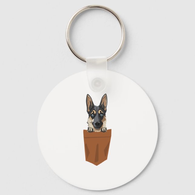 Dog in Pocket Funny Puppy for Dog Lovers German Sh Key Ring (Front)