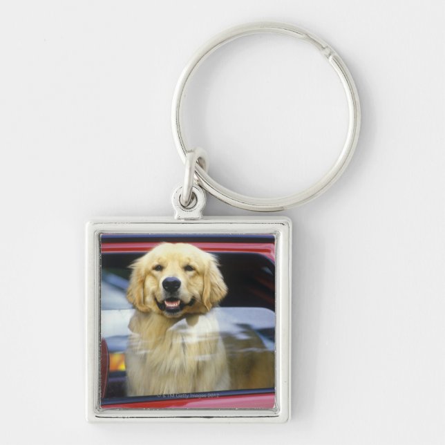 Dog in red car window key ring (Front)