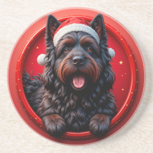 Dog in Santa Hat Surrounded by Festive Christmas Coaster