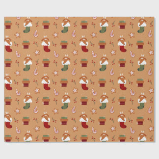 Dog in Stocking Gingerbread Pattern Wrapping Paper