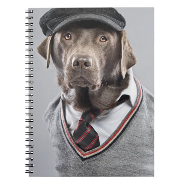 Dog in sweater and cap spiral notebook (Front)