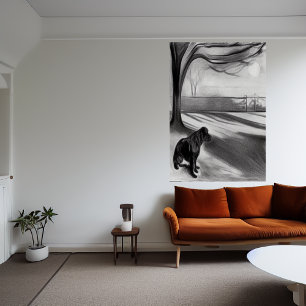 Dog in the park black and white AI Art Poster