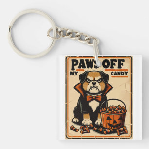 Dog in Vampire Costume Guarding Halloween Candy Key Ring