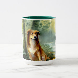 Dog in Woods Two-Tone Coffee Mug