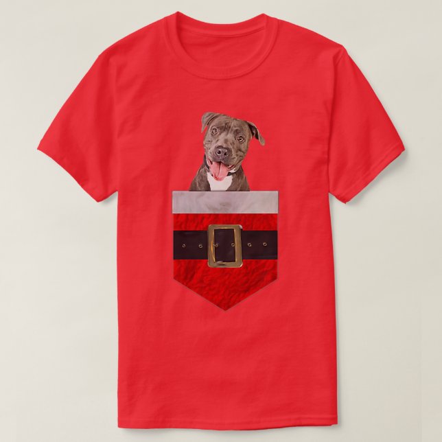 Dog in your Pocket Santa Pitbull 1  T-Shirt (Design Front)