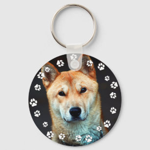 Dog Instagram Photo White Paw Prints Keychain