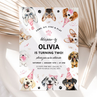 DOG Invitation, Pink Puppy Dog Birthday Invitation