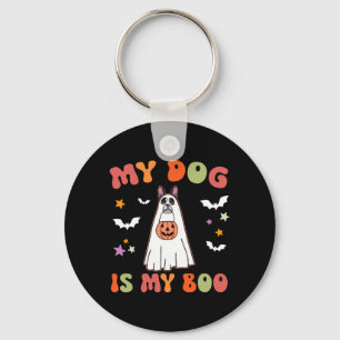 Dog Is Boo Black Boston Terrier Halloween Costume Key Ring