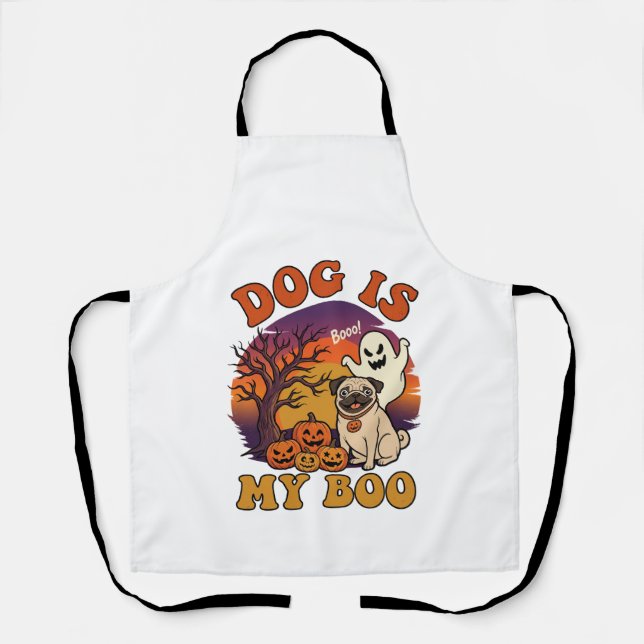 Dog Is Boo Halloween Pug Ghost Pumpkins_1 Apron (Front)