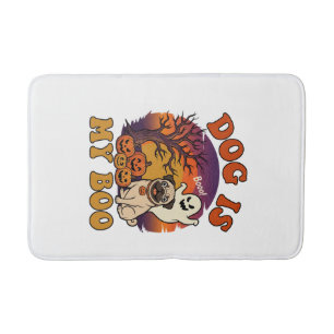 Dog Is Boo Halloween Pug Ghost Pumpkins_1 Bath Mat