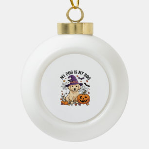 Dog Is Boo Halloween Witch Puppy Pumpkin_1 Ceramic Ball Christmas Ornament