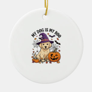 Dog Is Boo Halloween Witch Puppy Pumpkin_1 Ceramic Tree Decoration