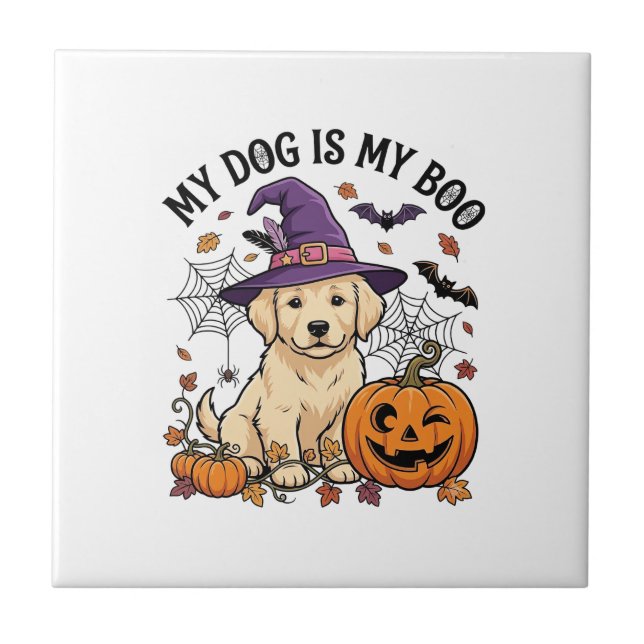 Dog Is Boo Halloween Witch Puppy Pumpkin_1 Tile (Front)