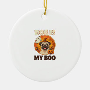 Dog Is Boo Pug Halloween Ghost Pumpkin Ceramic Tree Decoration