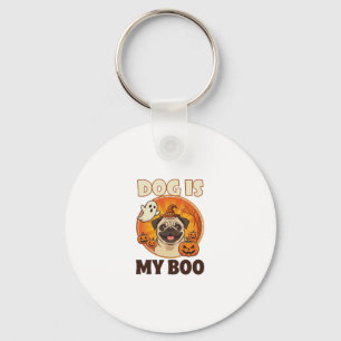 Dog Is Boo Pug Halloween Ghost Pumpkin Key Ring