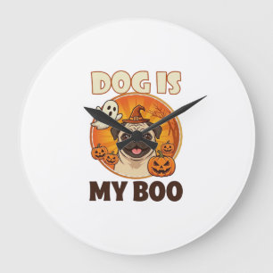 Dog Is Boo Pug Halloween Ghost Pumpkin Large Clock