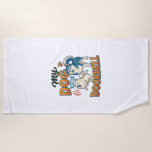 Dog Is Doorbell Barking White Blue_1 Beach Towel