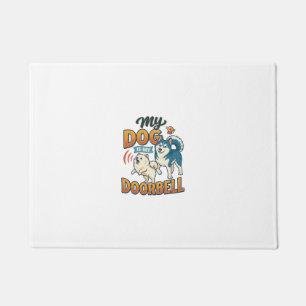Dog Is Doorbell Barking White Blue_1 Doormat