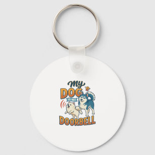Dog Is Doorbell Barking White Blue_1 Key Ring